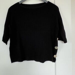 Black Sweater with Gold Button Accents